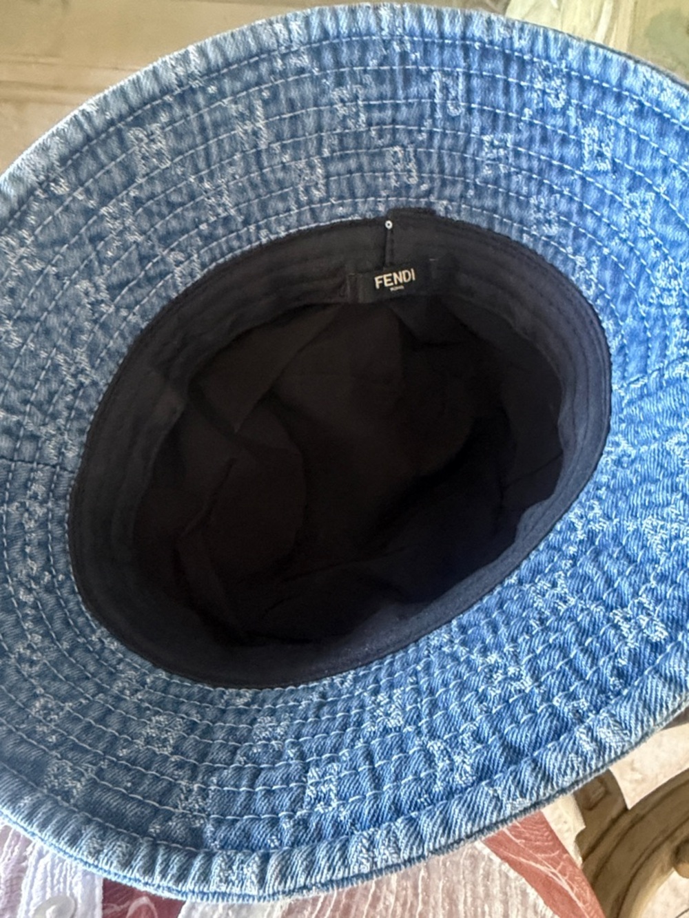 Blue Denim Monogram Bucket Hat with Embroidered Logo small - Picture 6 of 8